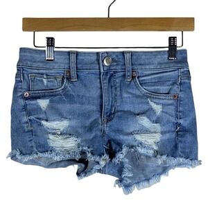 American Eagle Shortie Distressed Frayed Denim Shorts Blue Summer Size 2